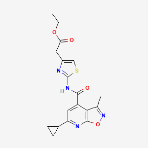 molecular formula C18H18N4O4S B12175493 Ethyl (2-{[(6-cyclopropyl-3-methyl[1,2]oxazolo[5,4-b]pyridin-4-yl)carbonyl]amino}-1,3-thiazol-4-yl)acetate 
