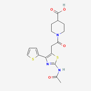 molecular formula C17H19N3O4S2 B12175647 1-{[2-(Acetylamino)-4-(thiophen-2-yl)-1,3-thiazol-5-yl]acetyl}piperidine-4-carboxylic acid 