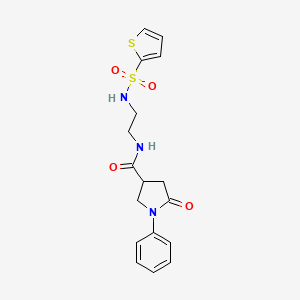 molecular formula C17H19N3O4S2 B12175695 5-oxo-1-phenyl-N-{2-[(thiophen-2-ylsulfonyl)amino]ethyl}pyrrolidine-3-carboxamide 