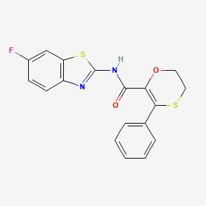 molecular formula C18H13FN2O2S2 B12175812 N-[(2E)-6-fluoro-1,3-benzothiazol-2(3H)-ylidene]-3-phenyl-5,6-dihydro-1,4-oxathiine-2-carboxamide 