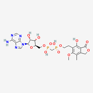 molecular formula C23H29N5O13P2 B1217582 {[5-(6-Amino-purin-7-YL)-3,4-dihydroxy-tetrahydro-furan-2-ylmethoxy]-hydroxy-phosphorylmethyl}-phosphonic acid mono-[2-(4-hydroxy-6-methoxy-7-methyl-3-oxo-1,3-dihydro-isobenzofuran-5-YL)-ethyl] ester 
