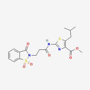 molecular formula C19H21N3O6S2 B12175913 methyl 2-{[3-(1,1-dioxido-3-oxo-1,2-benzothiazol-2(3H)-yl)propanoyl]amino}-5-(2-methylpropyl)-1,3-thiazole-4-carboxylate 