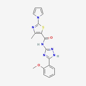 molecular formula C18H16N6O2S B12175947 N-[3-(2-methoxyphenyl)-1H-1,2,4-triazol-5-yl]-4-methyl-2-(1H-pyrrol-1-yl)-1,3-thiazole-5-carboxamide 