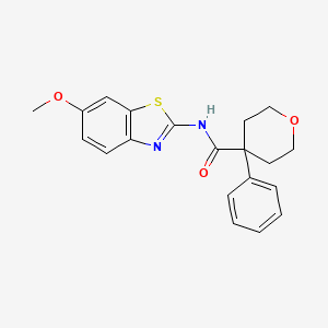 molecular formula C20H20N2O3S B12176009 N-(6-methoxy-1,3-benzothiazol-2-yl)-4-phenyltetrahydro-2H-pyran-4-carboxamide 