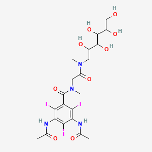 molecular formula C21H29I3N4O9 B1217610 3,5-diacetamido-2,4,6-triiodo-N-methyl-N-[2-[methyl(2,3,4,5,6-pentahydroxyhexyl)amino]-2-oxoethyl]benzamide 