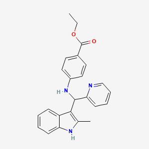 molecular formula C24H23N3O2 B12176260 ethyl 4-{[(2-methyl-1H-indol-3-yl)(pyridin-2-yl)methyl]amino}benzoate 