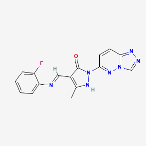 molecular formula C16H12FN7O B12176269 (4E)-4-{[(2-fluorophenyl)amino]methylidene}-5-methyl-2-([1,2,4]triazolo[4,3-b]pyridazin-6-yl)-2,4-dihydro-3H-pyrazol-3-one 