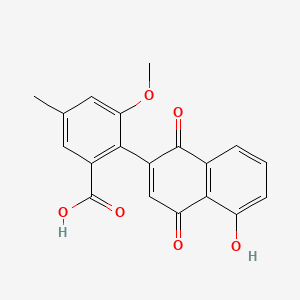 B1217656 2-(1,4-Dihydro-5-hydroxy-1,4-dioxo-2-naphthalenyl)-3-methoxy-5-methylbenzoic acid CAS No. 76191-52-1