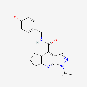 molecular formula C21H24N4O2 B12176589 1-isopropyl-N-(4-methoxybenzyl)-1,5,6,7-tetrahydrocyclopenta[b]pyrazolo[4,3-e]pyridine-4-carboxamide 