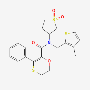 molecular formula C21H23NO4S3 B12176702 1,4-Oxathiin-2-carboxamide, 5,6-dihydro-N-[(3-methyl-2-thienyl)methyl]-3-phenyl-N-(tetrahydro-1,1-dioxido-3-thienyl)- CAS No. 1018165-76-8