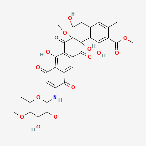 molecular formula C34H35NO15 B1217742 methyl 1,6,8,14a-tetrahydroxy-11-[(4-hydroxy-3,5-dimethoxy-6-methyloxan-2-yl)amino]-6a-methoxy-3-methyl-7,9,12,14-tetraoxo-5,6-dihydrobenzo[a]tetracene-2-carboxylate CAS No. 115834-23-6