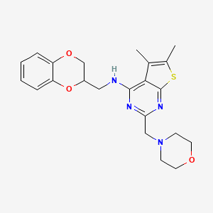 molecular formula C22H26N4O3S B12177650 N-[(2,3-dihydro-1,4-benzodioxin-2-yl)methyl]-5,6-dimethyl-2-[(morpholin-4-yl)methyl]thieno[2,3-d]pyrimidin-4-amine 