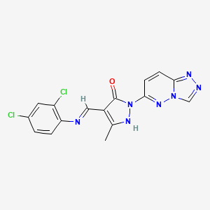 molecular formula C16H11Cl2N7O B12177665 (4E)-4-{[(2,4-dichlorophenyl)amino]methylidene}-5-methyl-2-([1,2,4]triazolo[4,3-b]pyridazin-6-yl)-2,4-dihydro-3H-pyrazol-3-one 