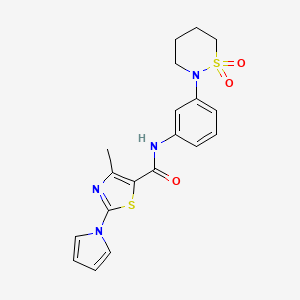 molecular formula C19H20N4O3S2 B12177736 N-[3-(1,1-dioxido-1,2-thiazinan-2-yl)phenyl]-4-methyl-2-(1H-pyrrol-1-yl)-1,3-thiazole-5-carboxamide 