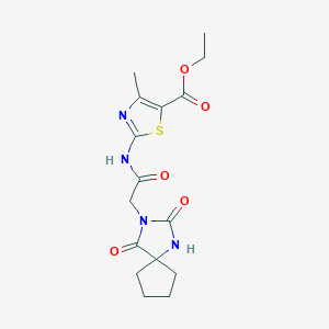 molecular formula C16H20N4O5S B12177816 Ethyl 2-{[(2,4-dioxo-1,3-diazaspiro[4.4]non-3-yl)acetyl]amino}-4-methyl-1,3-thiazole-5-carboxylate 
