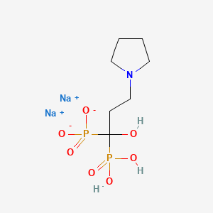 molecular formula C7H15NNa2O7P2 B1217786 Phosphonic acid, (1-hydroxy-3-(1-pyrrolidinyl)propylidene)bis-, disodium salt CAS No. 125946-92-1