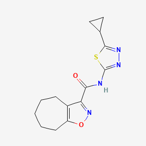 molecular formula C14H16N4O2S B12178137 N-[(2E)-5-cyclopropyl-1,3,4-thiadiazol-2(3H)-ylidene]-5,6,7,8-tetrahydro-4H-cyclohepta[d][1,2]oxazole-3-carboxamide 