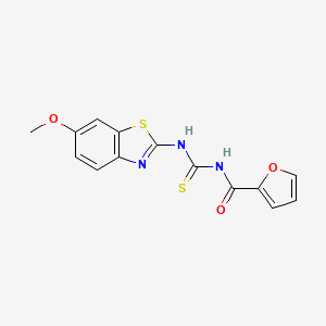 molecular formula C14H11N3O3S2 B1217818 N-[[(6-methoxy-1,3-benzothiazol-2-yl)amino]-sulfanylidenemethyl]-2-furancarboxamide 
