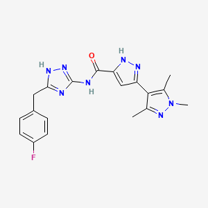 molecular formula C19H19FN8O B12178212 N-[5-[(4-fluorophenyl)methyl]-1H-1,2,4-triazol-3-yl]-3-(1,3,5-trimethylpyrazol-4-yl)-1H-pyrazole-5-carboxamide 