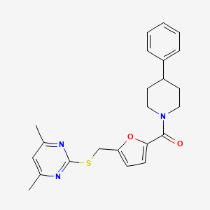 molecular formula C23H25N3O2S B12178371 (5-{[(4,6-Dimethylpyrimidin-2-yl)sulfanyl]methyl}furan-2-yl)(4-phenylpiperidin-1-yl)methanone 