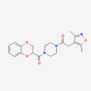 molecular formula C20H23N3O5 B12178596 1-[4-(2,3-Dihydro-1,4-benzodioxin-2-ylcarbonyl)piperazin-1-yl]-2-(3,5-dimethyl-1,2-oxazol-4-yl)ethanone 