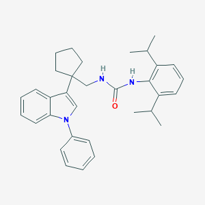 molecular formula C33H39N3O B121789 N-(2,6-Bis(1-methylethyl)phenyl)-N'-((1-(1-phenyl-1H-indol-3-yl)cyclopentyl)methyl)urea CAS No. 145131-32-4