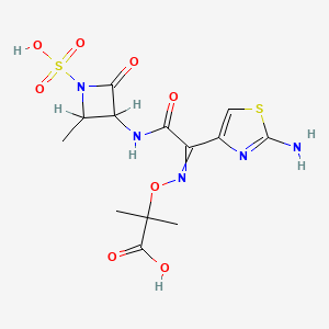 molecular formula C13H17N5O8S2 B1217902 trans-2-(((1-(2-Aminothiazol-4-yl)-2-((2-methyl-4-oxo-1-sulphoazetidin-3-yl)amino)-2-oxoethylidene)amino)oxy)-2-methylpropionic acid CAS No. 85506-30-5