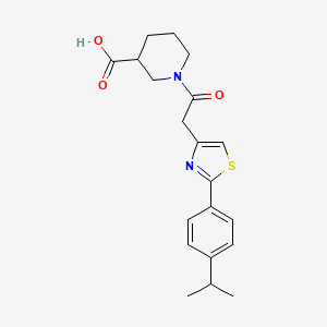 molecular formula C20H24N2O3S B12179217 1-({2-[4-(Propan-2-yl)phenyl]-1,3-thiazol-4-yl}acetyl)piperidine-3-carboxylic acid 