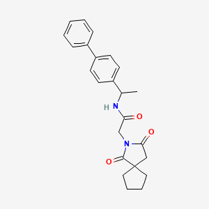 molecular formula C24H26N2O3 B12179237 N-(1-{[1,1'-biphenyl]-4-yl}ethyl)-2-{1,3-dioxo-2-azaspiro[4.4]nonan-2-yl}acetamide 