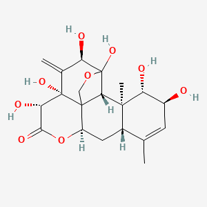 molecular formula C20H26O9 B1217938 1,2,11,12,14,15-Hexahydroxy-11,20-epoxypicrasa-3,13(21)-dien-16-one 
