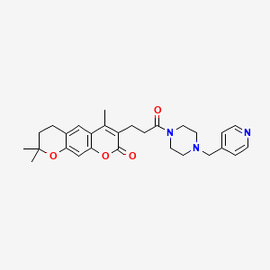 molecular formula C28H33N3O4 B12179941 4,8,8-trimethyl-3-{3-oxo-3-[4-(pyridin-4-ylmethyl)piperazin-1-yl]propyl}-7,8-dihydro-2H,6H-pyrano[3,2-g]chromen-2-one 