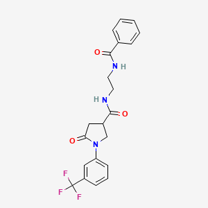 molecular formula C21H20F3N3O3 B12180255 5-oxo-N-{2-[(phenylcarbonyl)amino]ethyl}-1-[3-(trifluoromethyl)phenyl]pyrrolidine-3-carboxamide 