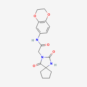 molecular formula C17H19N3O5 B12180283 N-(2,3-dihydro-1,4-benzodioxin-6-yl)-2-{2,4-dioxo-1,3-diazaspiro[4.4]nonan-3-yl}acetamide 