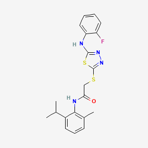 molecular formula C20H21FN4OS2 B12180294 2-({5-[(2-fluorophenyl)amino]-1,3,4-thiadiazol-2-yl}sulfanyl)-N-[2-methyl-6-(propan-2-yl)phenyl]acetamide 
