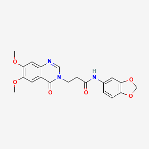 molecular formula C20H19N3O6 B12180331 N-(1,3-benzodioxol-5-yl)-3-(6,7-dimethoxy-4-oxoquinazolin-3(4H)-yl)propanamide 