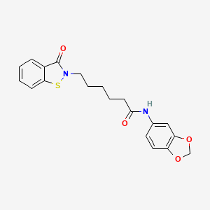molecular formula C20H20N2O4S B12180348 N-(1,3-benzodioxol-5-yl)-6-(3-oxo-1,2-benzothiazol-2(3H)-yl)hexanamide 