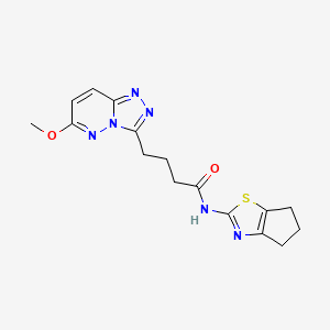 molecular formula C16H18N6O2S B12180463 N-(5,6-dihydro-4H-cyclopenta[d]thiazol-2-yl)-4-(6-methoxy-[1,2,4]triazolo[4,3-b]pyridazin-3-yl)butanamide 