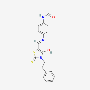 molecular formula C20H19N3O2S2 B12180608 N-[4-({(Z)-[4-oxo-3-(2-phenylethyl)-2-thioxo-1,3-thiazolidin-5-ylidene]methyl}amino)phenyl]acetamide 