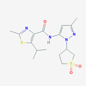 molecular formula C16H22N4O3S2 B12180623 N-[1-(1,1-dioxidotetrahydrothiophen-3-yl)-3-methyl-1H-pyrazol-5-yl]-2-methyl-5-(propan-2-yl)-1,3-thiazole-4-carboxamide 