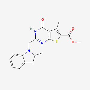 molecular formula C19H19N3O3S B12180808 methyl 5-methyl-2-[(2-methyl-2,3-dihydro-1H-indol-1-yl)methyl]-4-oxo-3H,4H-thieno[2,3-d]pyrimidine-6-carboxylate 