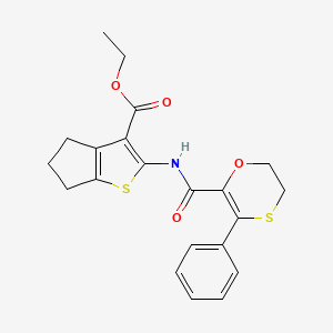 molecular formula C21H21NO4S2 B12180844 ethyl 2-{[(3-phenyl-5,6-dihydro-1,4-oxathiin-2-yl)carbonyl]amino}-5,6-dihydro-4H-cyclopenta[b]thiophene-3-carboxylate 