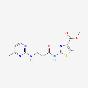 molecular formula C15H19N5O3S B12180915 Methyl 2-(3-((4,6-dimethylpyrimidin-2-yl)amino)propanamido)-5-methylthiazole-4-carboxylate 