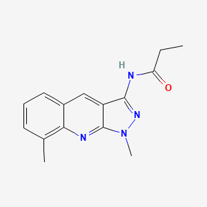 molecular formula C15H16N4O B1218097 N-(1,8-dimethyl-3-pyrazolo[3,4-b]quinolinyl)propanamide 