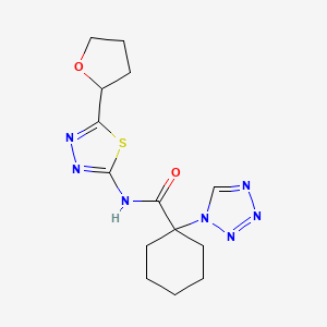 molecular formula C14H19N7O2S B12180976 N-[(2Z)-5-(tetrahydrofuran-2-yl)-1,3,4-thiadiazol-2(3H)-ylidene]-1-(1H-tetrazol-1-yl)cyclohexanecarboxamide 