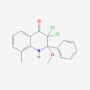 molecular formula C17H15Cl2NO2 B121813 3,3-dichloro-2-methoxy-8-methyl-2-phenyl-1H-quinolin-4-one CAS No. 147779-30-4