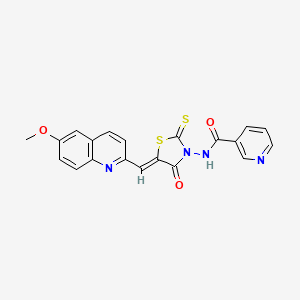 molecular formula C20H14N4O3S2 B12181441 N-{(5Z)-5-[(6-methoxyquinolin-2-yl)methylidene]-4-oxo-2-thioxo-1,3-thiazolidin-3-yl}pyridine-3-carboxamide 