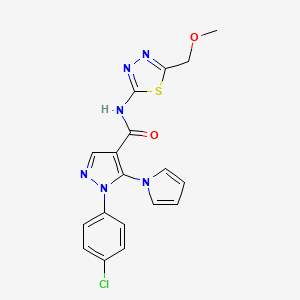 molecular formula C18H15ClN6O2S B12181663 1-(4-chlorophenyl)-N-[(2E)-5-(methoxymethyl)-1,3,4-thiadiazol-2(3H)-ylidene]-5-(1H-pyrrol-1-yl)-1H-pyrazole-4-carboxamide 