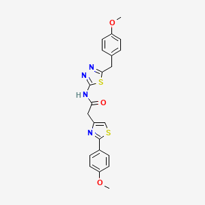 molecular formula C22H20N4O3S2 B12181712 N-[(2Z)-5-(4-methoxybenzyl)-1,3,4-thiadiazol-2(3H)-ylidene]-2-[2-(4-methoxyphenyl)-1,3-thiazol-4-yl]acetamide 