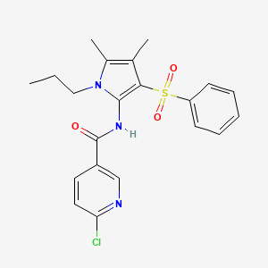 molecular formula C21H22ClN3O3S B12181719 6-chloro-N-[4,5-dimethyl-3-(phenylsulfonyl)-1-propyl-1H-pyrrol-2-yl]pyridine-3-carboxamide 