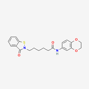 molecular formula C21H22N2O4S B12181792 N-(2,3-dihydro-1,4-benzodioxin-6-yl)-6-(3-oxo-1,2-benzothiazol-2(3H)-yl)hexanamide 